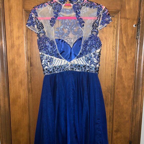 Sherri Hill Blue Cap Sleeve Cocktail Homecoming Dress - Picture 3 of 5